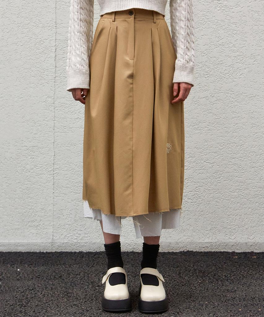 Nigaennikol Nicole Pintuck Layered Long Skirt_Beige