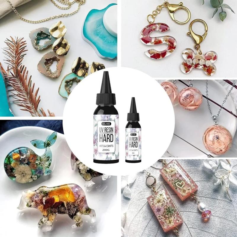 200g Hard UV Resin Glue Crystal Clear Ultraviolet Curing Epoxy Resin Solar Cure Activated UV Glue DIY Jewelry Craft Making Tools
