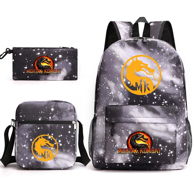 Mortal Kombat Book Bag Threepiece Set With Waterproof Oxford Fabric For Casual Travel