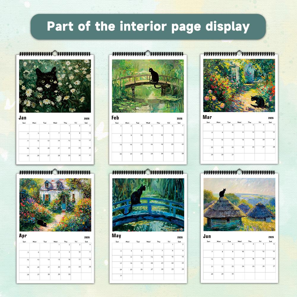 1 st, 2026 Kalender med kattema i Van Gogh-serien, 12 unika mönster, Väggkalender, Födelsedag, Jul, Nyårsgåva