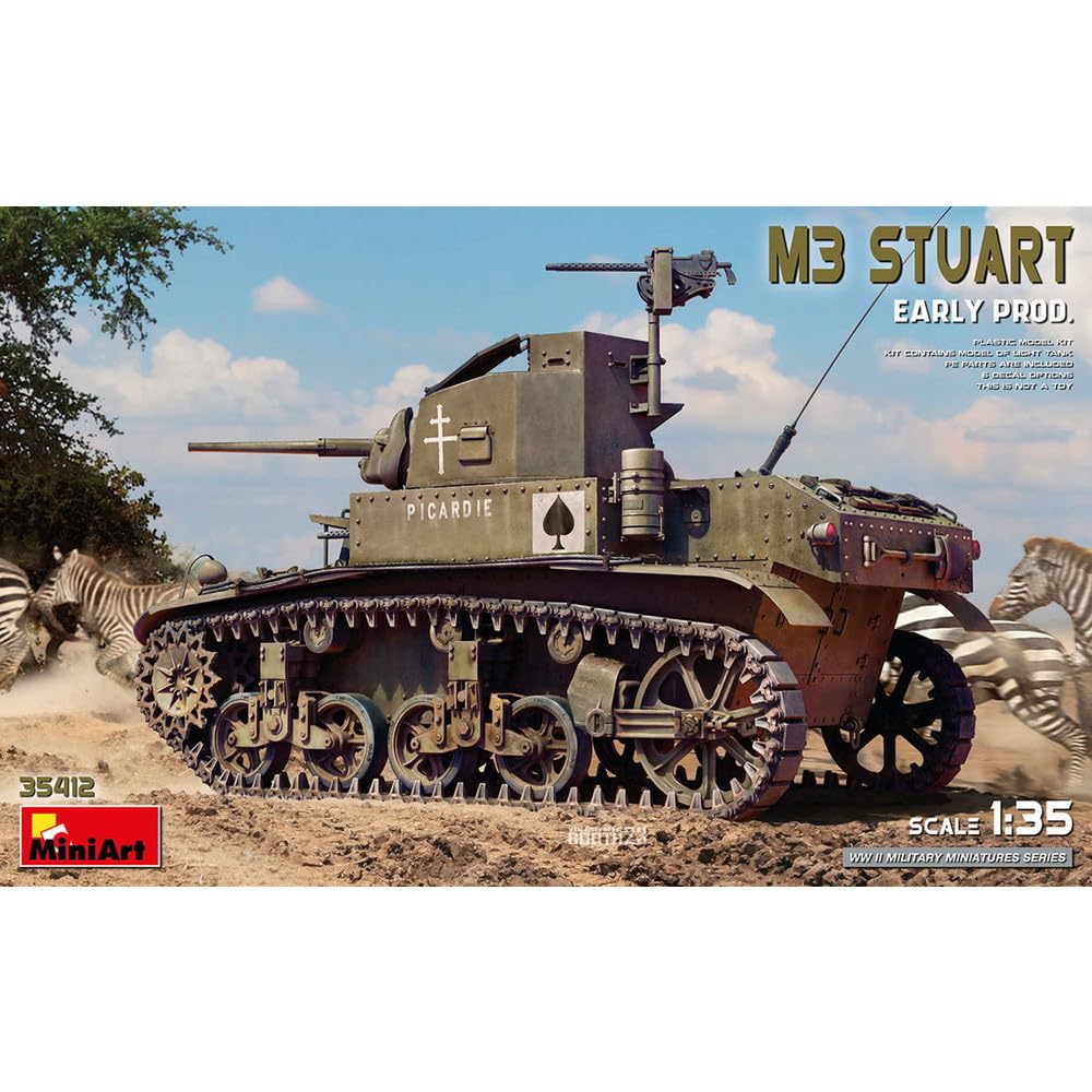 MiniArt WWII Allied M3 Stuart Early Production Plastic Model Kit with 8 Markings 1/35 (MA35412)