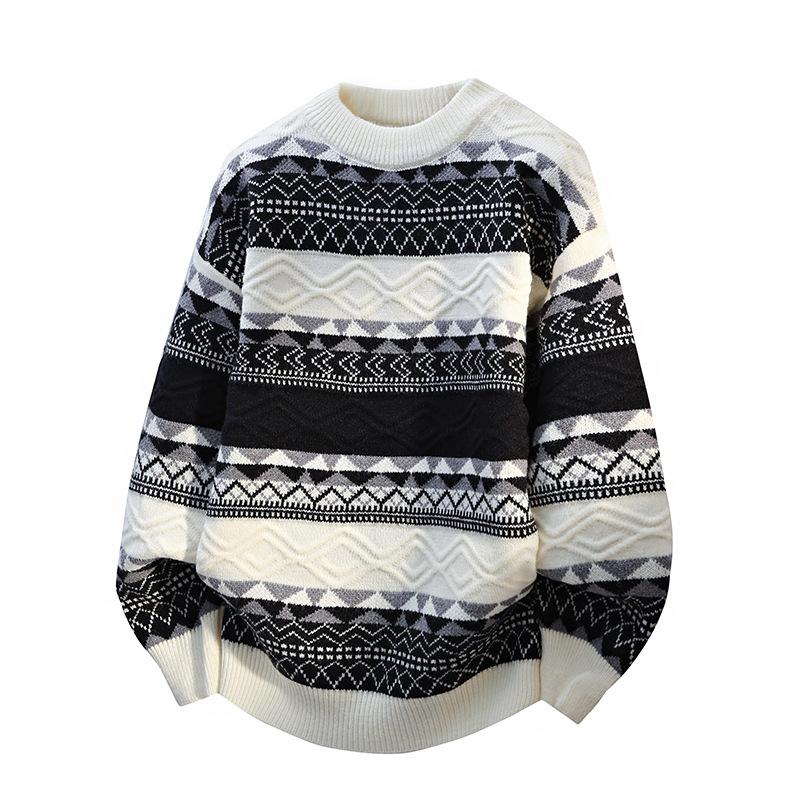 Men's Crewneck Knit Sweater Loose Fit Lightweight Sweaters for Men Casual Twist Textured Patterned Cable Knitted Pullover Sweaters for Christmas