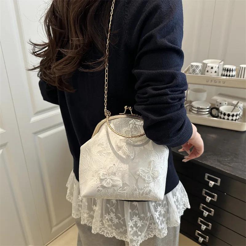 Butterfly Embroidery Dinner Party Ladies Chain Crossbody Bag Elegant Simple Female Handbags Chinese Style Women's Shoulder Bags