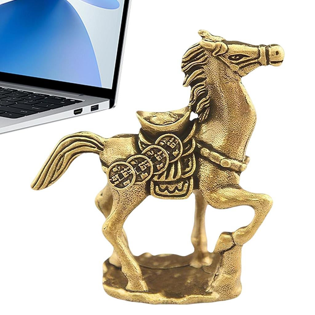 Brass Horse Statue Small Ornament 2026 Year Of The Horse Metal Golden Coin Crafts Symbolizes Wealth Luck Gift Desktop Ornament