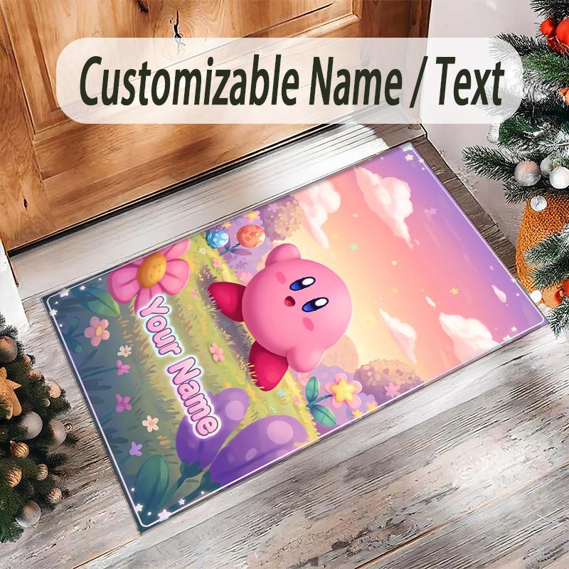 Personalized Crystal Velvet Carpet Custom Name Text,Kirby Anti Slip Area Rug For Home Decoration