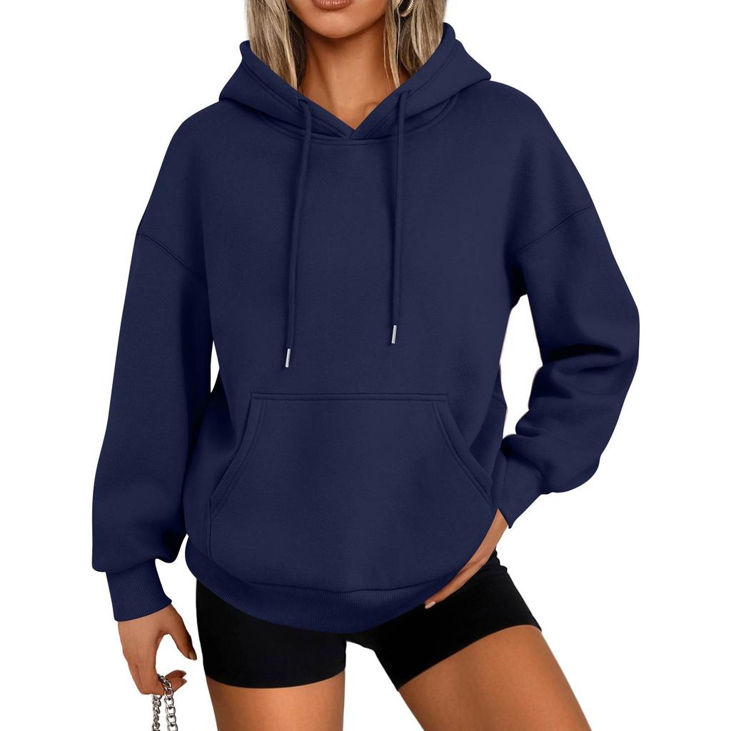 Women's Fashion Casual Solid Color Pocket Long Sleeve Hoodie