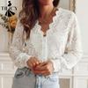 Women's Fashion Casual Spring Autumn Solid Color Print Long Sleeve V-Neck Blouses & Shirts