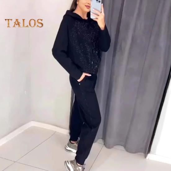 2 Teile/satz Frauen Top Hosen Anzug Strass Dekor O Hals Langen Ärmeln Patchwork Sport Sweatshirt Elastische Taille Hose Fitness Outfit Herbst frühling