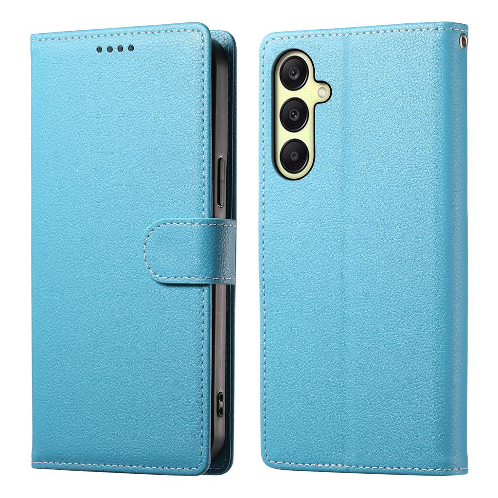 For Samsung Galaxy A17 5G Case Magnetic Snap Litchi Texture Leather Wallet Phone Cover with Wrist Strap