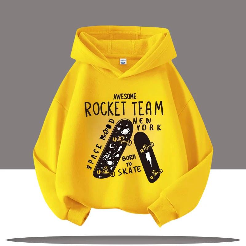 Boys' Sportswear, American Fashion Skateboard Cartoon Print, Children's Hoodie, Girls' Casual Top, Autumn and Winter Clothing