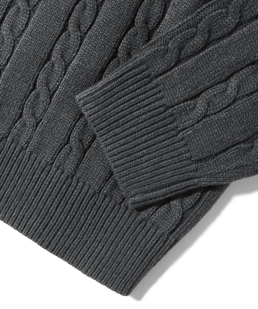TRILLION Washable Half-Zip Collared Cable Knit (Charcoal)