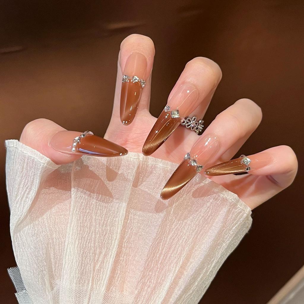 Cat's Eye Wearing Nail Pure Hand-made Nail Piece Fake Nail Wearing Nail Piece Advanced Sense Thin Dog Long