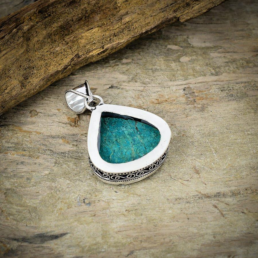 Tibetan Turquoise Gemstone 925 Sterling Silver Jewelry Pendant 1.97" M-31