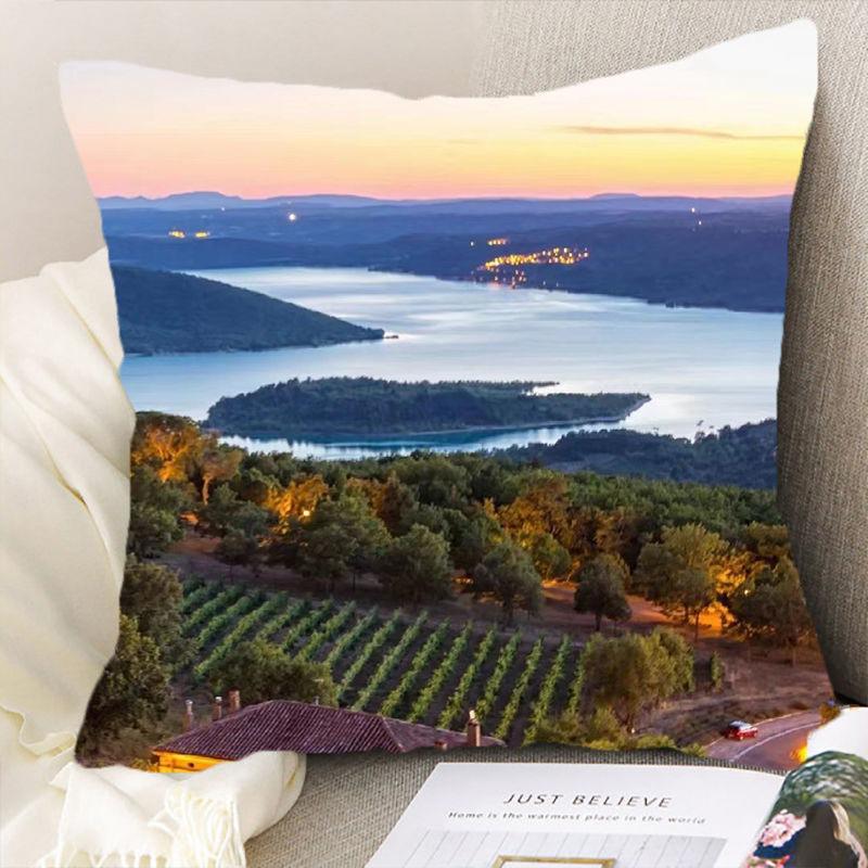 "Nature's Wonders Throw Pillow Covers - Mountain, Waterfall & Sunset Scenic Cushion Cases"