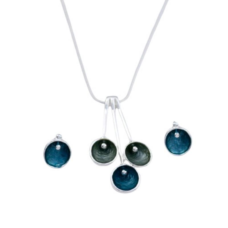 New enamel round petal stud earrings pendant set, women's simple and high-end flower necklace set
