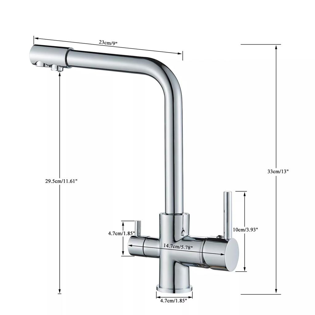 Chrome/brushed Kitchen Faucet, Double Handle, Hot and Cold Drinking Water, Three-pass Filtered Purified Water Mixing Faucet