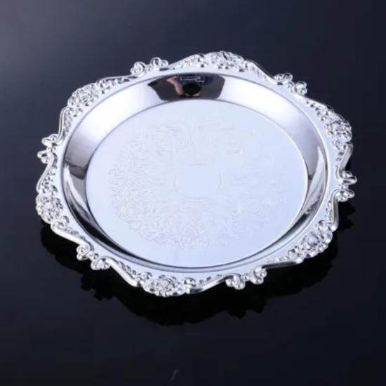 

6 шт. 10,7 см Европейский рельефный металл с золотым/серебряным покрытием мини/маленький десерт/торт/закуска Поднос Тарелка Фруктовая тарелка вечеринка Коллекция