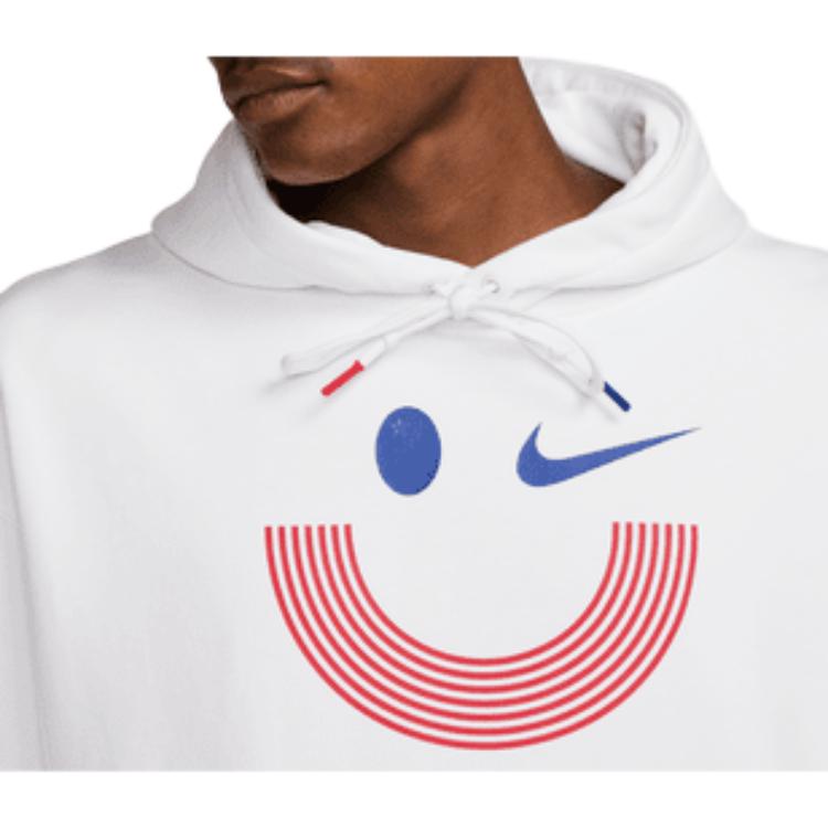 Nike X Solo Collaboration Swoosh USA Olympic Series Logo Print Pullover Hoodie Men hoodies White Old-Royal FN4416-100