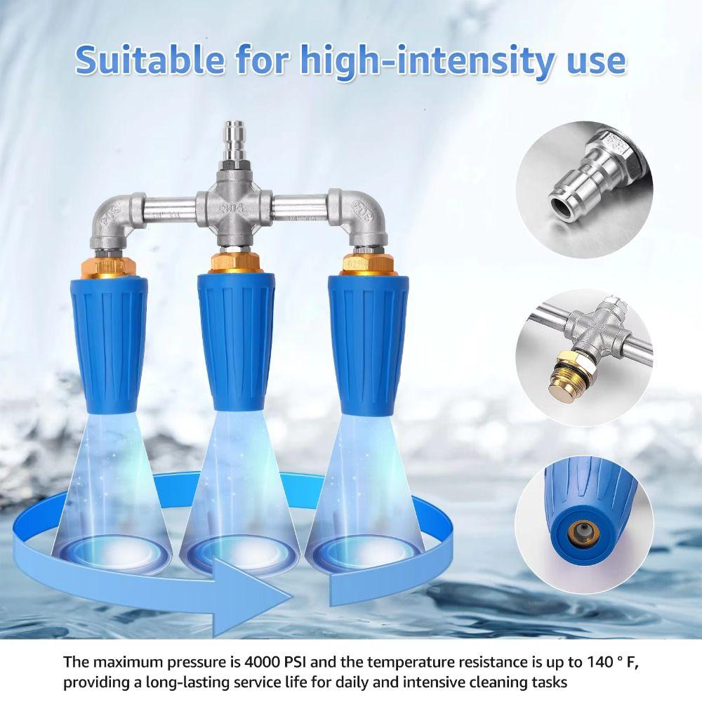 1/4 Inch Quick Connector Turbo Nozzle 360-Degree Rotation Triple Turbine Nozzle  Lawn