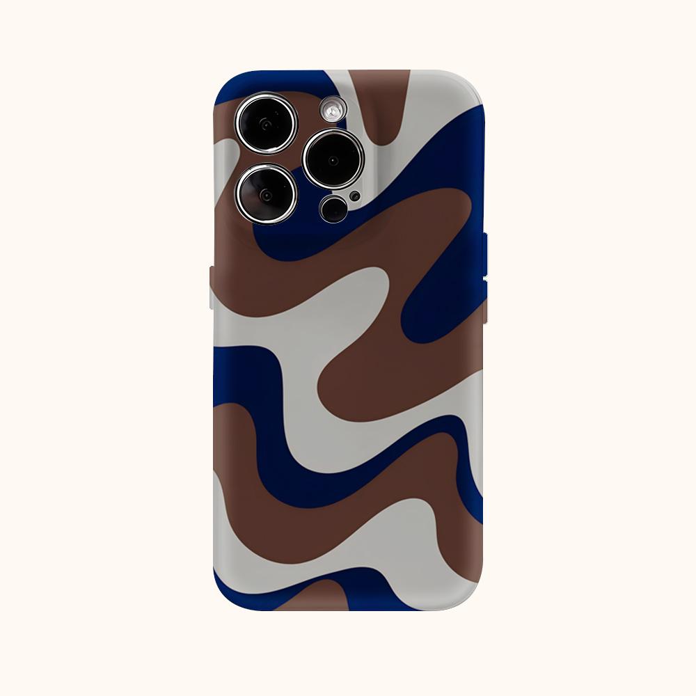 Brown Navy Swirls Phone Case for IPhone 17AIR 16E 16 15 14 13 12 11 17 Pro Max Plus Double-layer Back Cover