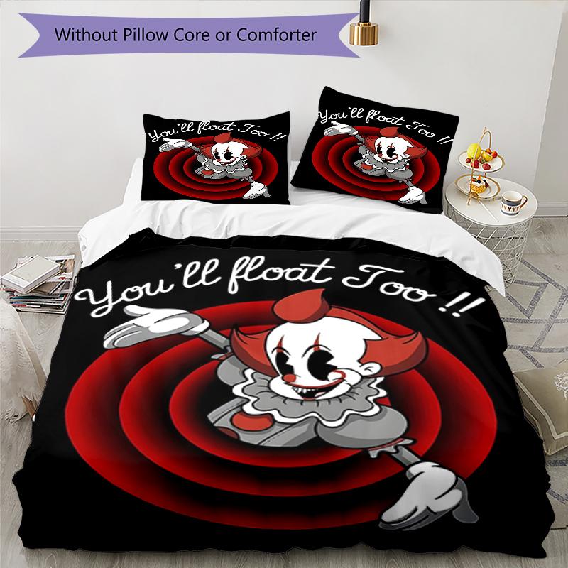 3pcs Pennywise1 Design Cover Set - HD Printed Bedding with 1 Cover and 2 Pillowcases - Perfect for Home and Dorm Decor
