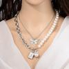 Fashion Vintage Layered Pearl Choker Pendant Necklace Women Gold Copper Color Chain Butterfly Baroque Pearl Necklace Zircon