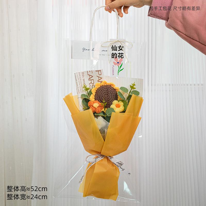 Hand-Knitted Sunflower & Rose Bouquet - with LED Lights & Gift Bag Thanksgiving Gift