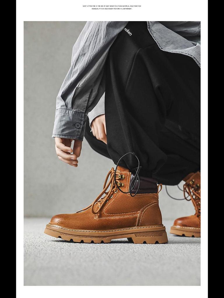 2024 Men's Genuine Leather Martin Boots: Breathable Autumn Workwear & Motorcycle Footwear for Mountaineering