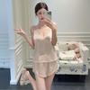 1011 New Ice Silk Pajama Set Women's Spring Summer Sexy Sweet Cute Suspender Shorts with Chest Pad Loungewear