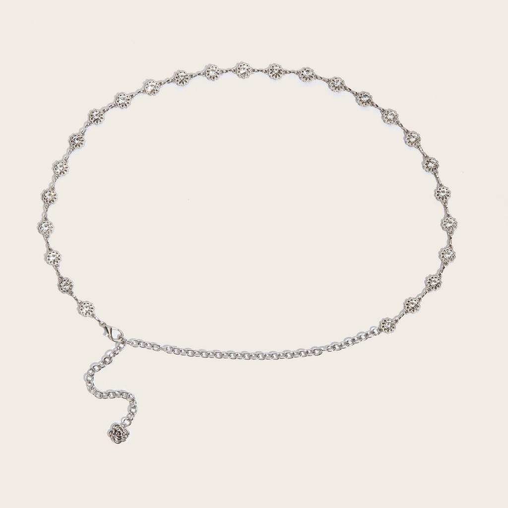 Rhinestone Thin Waist Chain White K Sparkling Metal Belt With Dress Summer Body Chain Simple
