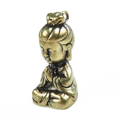 Figurina di Guanyin Buddha in ottone massiccio, mini statua, ornamento per la casa, l'ufficio e la decorazione della scrivania