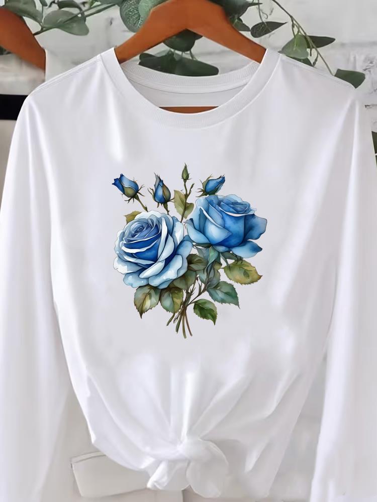 (Asian Size) Women o-neck Print T Shirt Casual butterfly cute Clothing Graphic Tee autumn winter spring Fashion Top Long Sleeve T-shirts