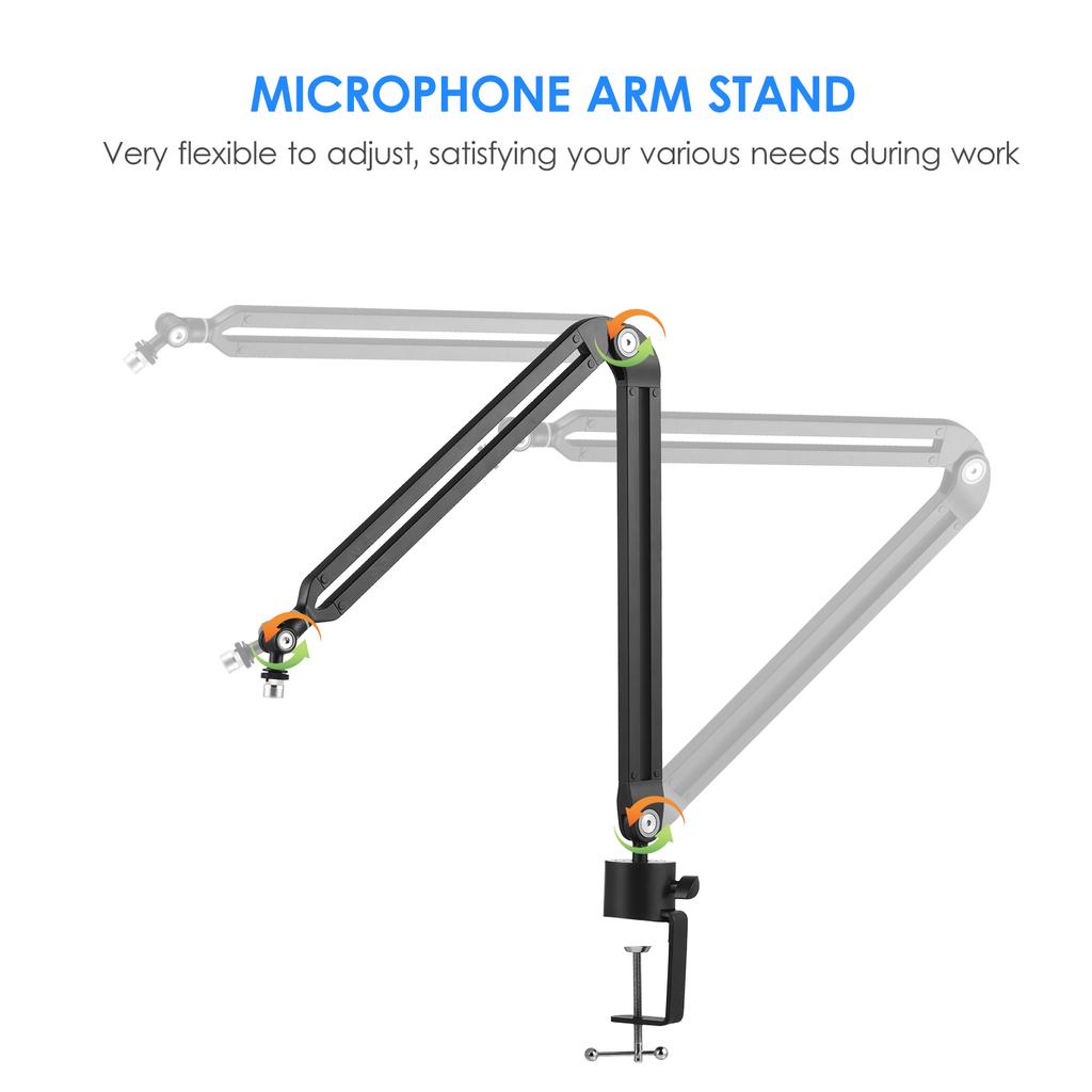 Zestaw statywów z ramieniem mikrofonowym Całkowicie metalowy wytrzymały uchwyt do zawieszenia mikrofonu Elastyczny statyw mikrofonowy bez użycia rąk