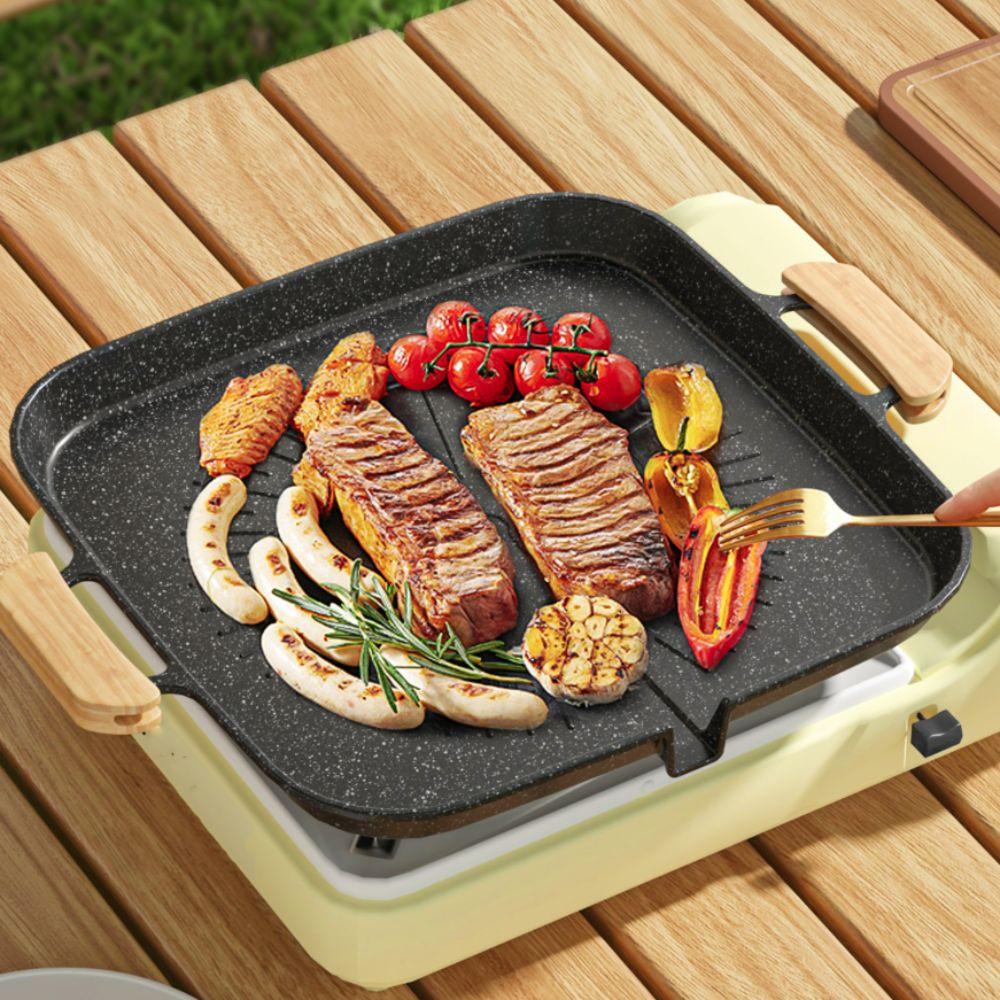 Nonstick Barbecue Tray with Oil Outlet Barbecue Plate Portable Korean Square Grill Pan  Camping