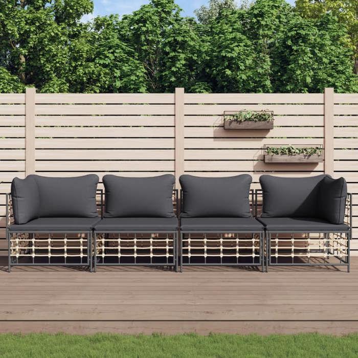 VidaXL Salon de jardin 4 pcs avec coussins anthracite résine tressée, ensemble de salon, ensemble de salon d'extérieur, 3186699