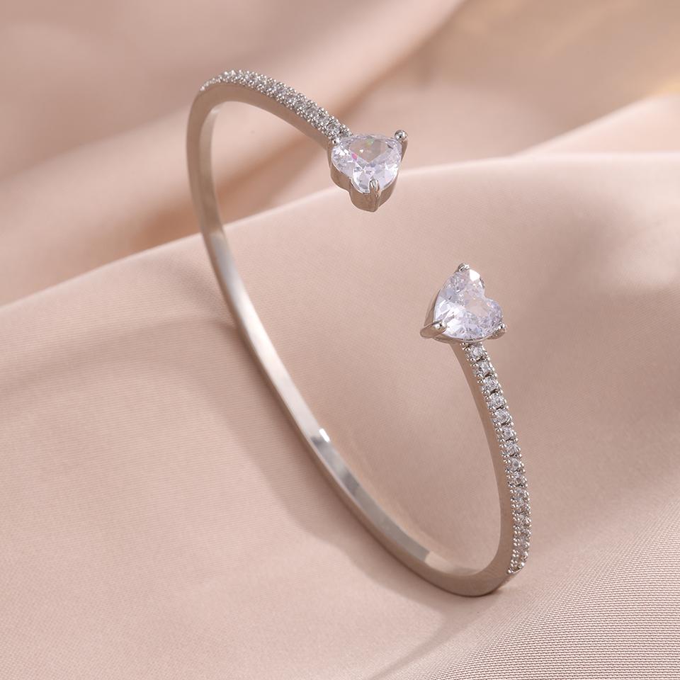 

ZAKOL New Arrived Micro Paved CZ Heart Adjustable Open Bracelet Bangle for Women Trendy Wedding Pary Zircon for Women