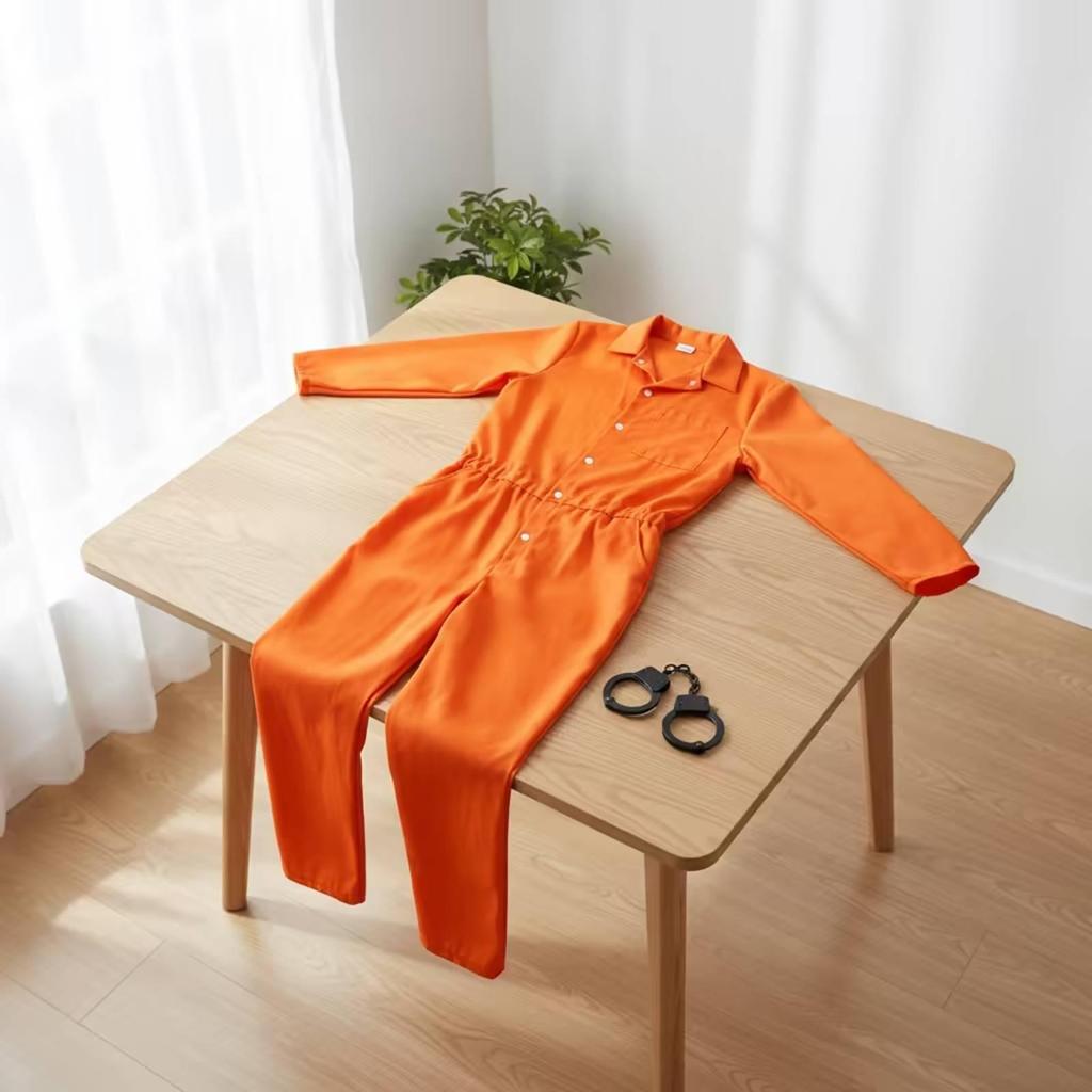 Prison Jumpsuit Orange Prisoner Costume Halloween Uniform for Adults, Cosplay, Theater