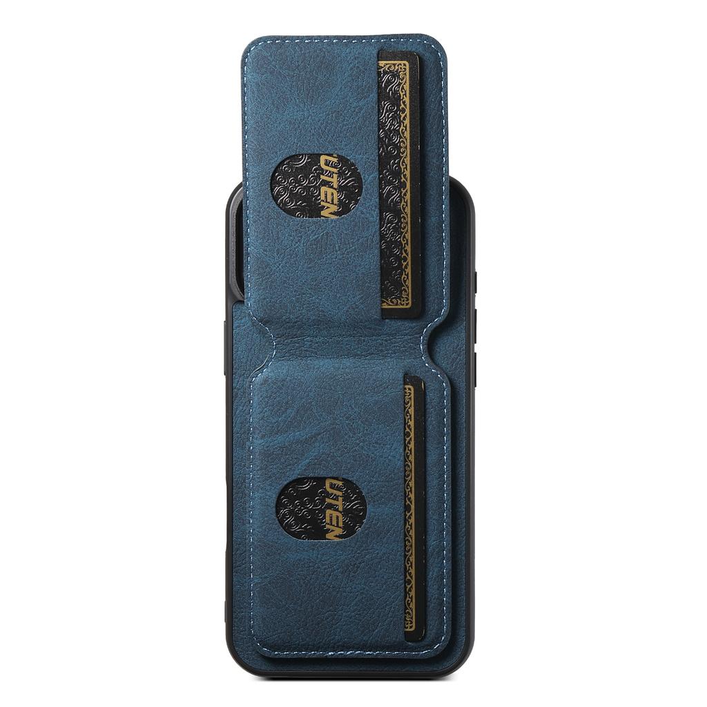 SUTENI H02 For iPhone 16 Case Card Slots Kickstand Litchi Texture Leather+TPU Cover