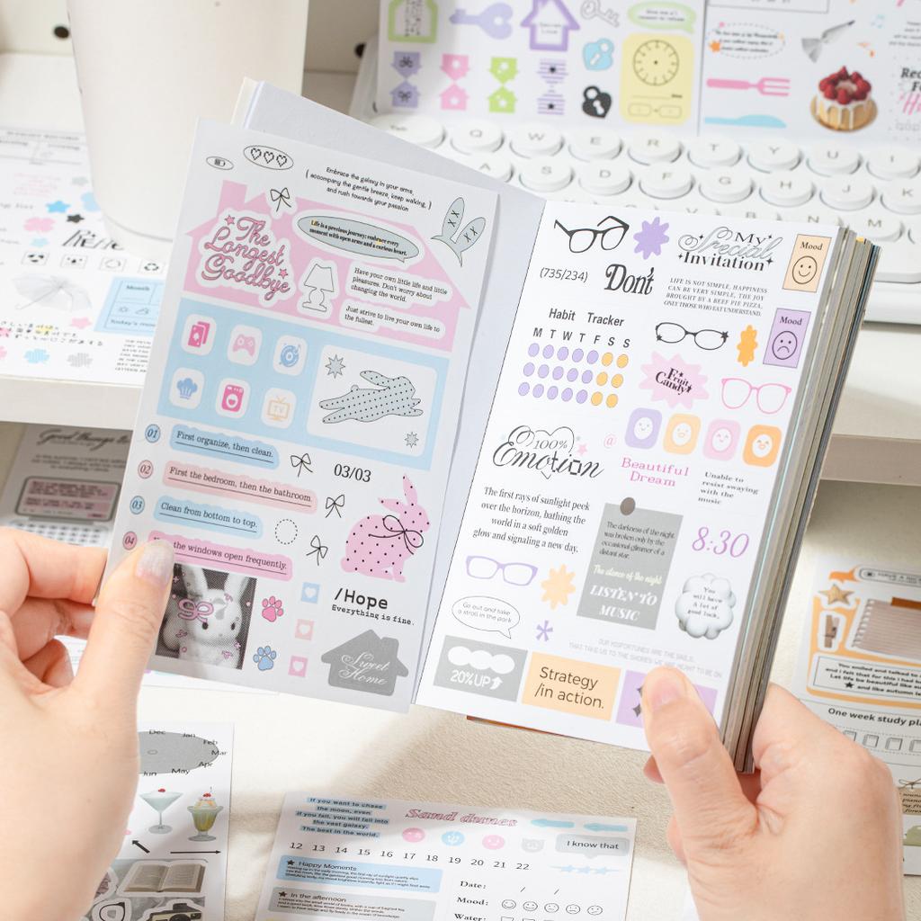 20-Pack Stationery Sticker Book Light Salt Notebook Series Versatile Decorative Stickers for Student Diaries
