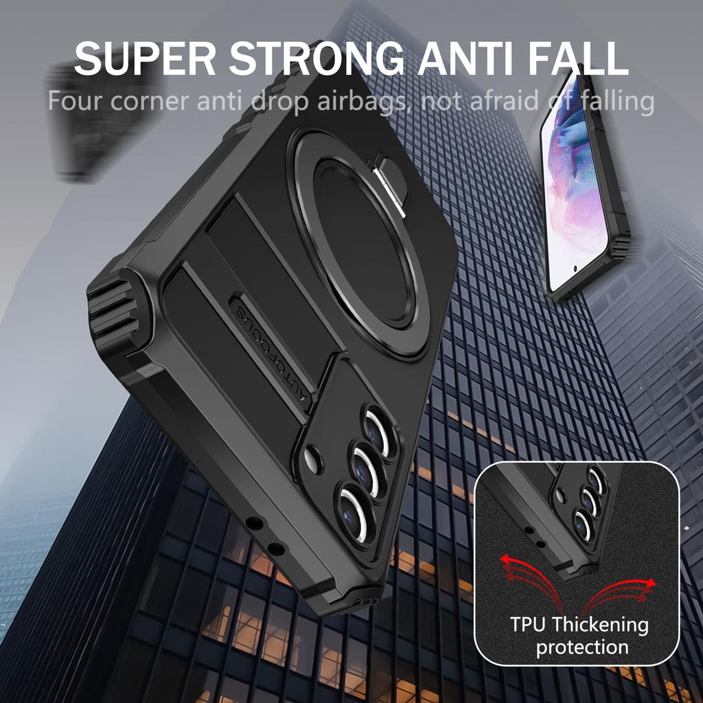 For Samsung Galaxy S21 4G/5G Case PC+TPU Kickstand Magnetic Phone Protection Cover