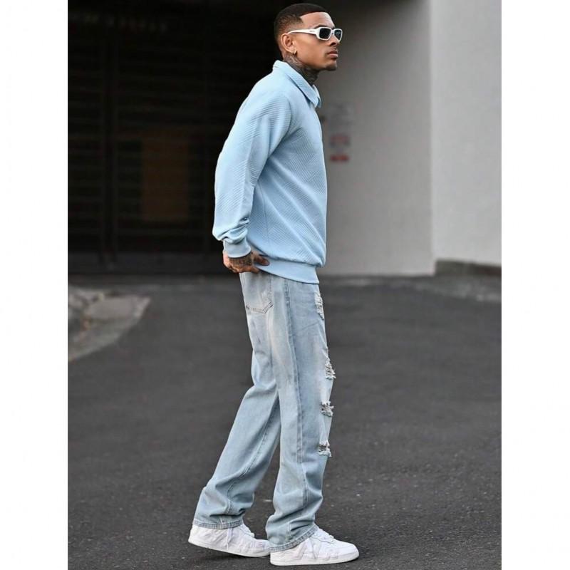 Jeans da uomo 2026 Retro Lavati Usurati Vestibilità Dritta Gamba Larga Casual