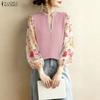 ZANZEA Women Casual V-Neck Floral Print Splice Long Sleeve Blouse