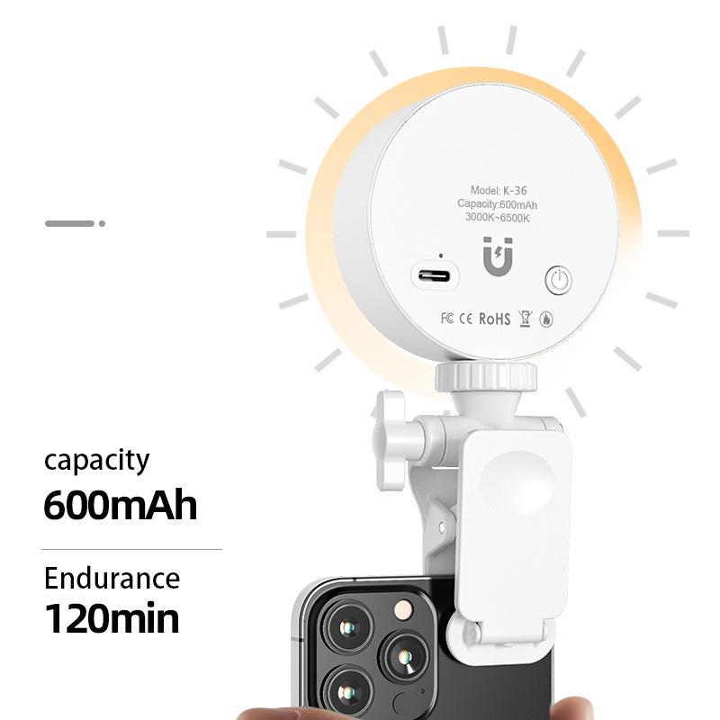 

K-36 Clip-On Ring Light Rechargeable LED Selfie Fill Light for Cell Phone,Laptop,Tablet,Camera Type A