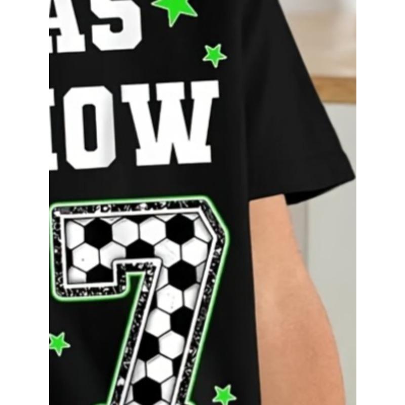 European sizes Meme Soccer 7th Birthday Series Boys And Girls Kids Short Sleeve T-Shirt | Casual Wear, Geometric-pattern, Crew Neck,