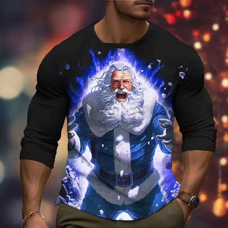 3D Print Santa Claus Pattern Men's Women's Long Sleeve T-Shirt Christmas Theme Family Party Creative Design Personality Clothing
