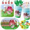 Farm Cartoon Animals Birthday Decoration Party Supplies Tableware Balloons Cup Plates Set Backdrop Banner Birthday Cake Deco Kit