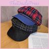 Retro Twill Cotton Spliced Checkered Beret Cap With Curved Brim For Wear Casual