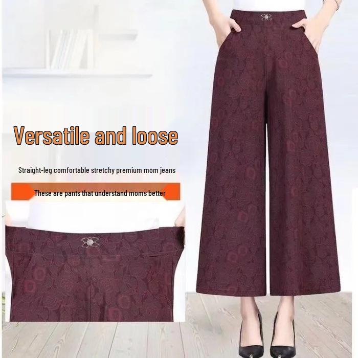 High-Waisted Summer Jacquard Wide-Leg Cropped Pants for Women - Stylish, Loose, Casual Fit