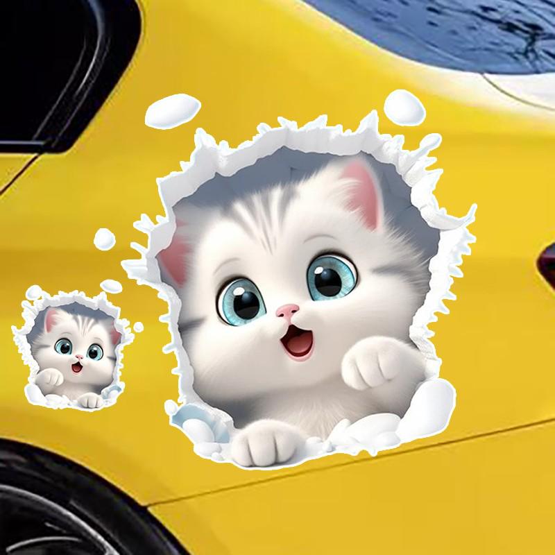 3D Cute Cat Scratch Car Sticker - Cartoon Style for Electric Vehicles