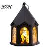 Witch And Ghost Stickers Halloween Pumpkin Lantern, Gothic House Shape LED Flickering Candle Light Portable Hanging Lamps for Party, Spooky